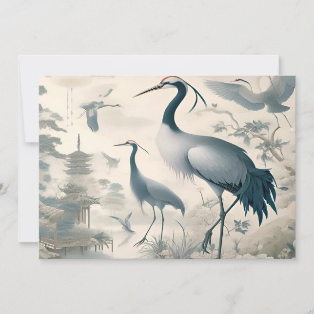 Convites Vintage Cranes Crane Birds Wallpaper (Frente)