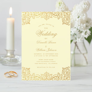 Convites Vintage Cream Dourada Calliografia Elegante Casame