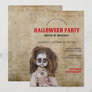 Convites Vintage Creepy Doll Halloween