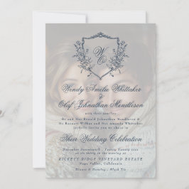 Convites Vintage Crest Cream & Marinho Overlay Casamento de