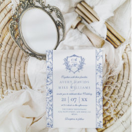 Convites Vintage Crest Dusty Blue Floral Casamento