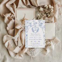 Convites Vintage Crest Dusty Blue Floral Casamento