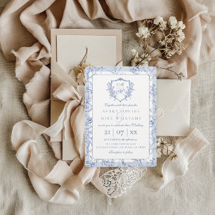 Convites Vintage Crest Dusty Rosas Azuis Casamento