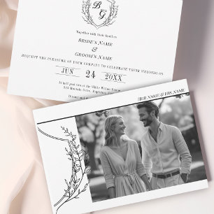 Convites Vintage Crest elegante casamento de fotos preto e 