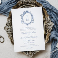 Vintage Crest Monograma Blue Casamento Botânico