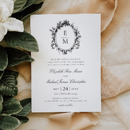 Convites Vintage Crest Monograma Formal Casamento Botânico