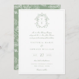 Convites Vintage Crest Monogramas Casamento