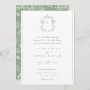 Convites Vintage Crest Monogramas Casamento