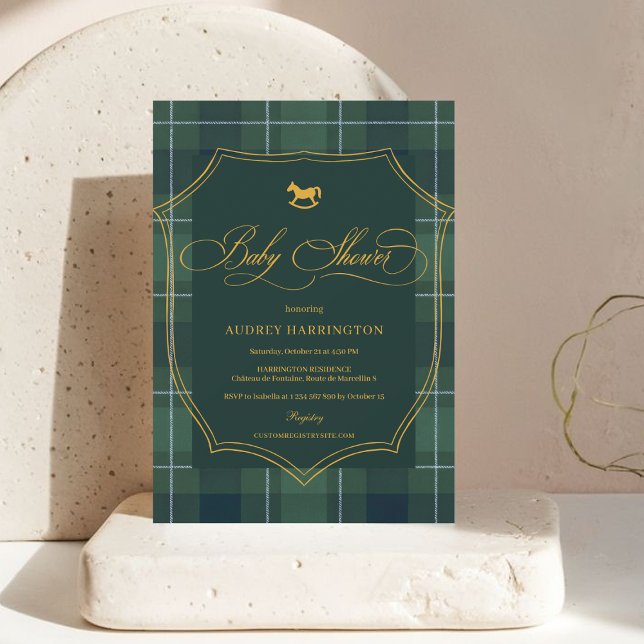 Convites Vintage Crest Polo Paid Equestrian Baby Shower (Criador carregado)