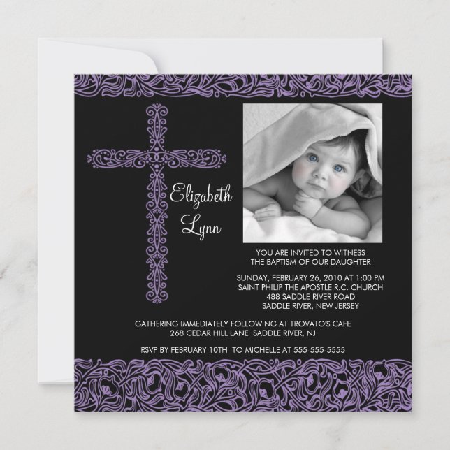 Convites Vintage Cross Photo Baptism Inviviation (Frente)