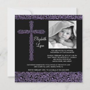 Convites Vintage Cross Photo Baptism Inviviation
