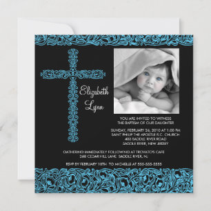 Convites Vintage Cross Photo Baptism Inviviation
