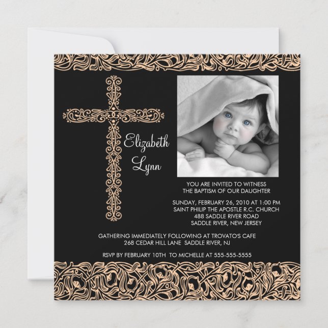 Convites Vintage Cross Photo Baptism Inviviation (Frente)