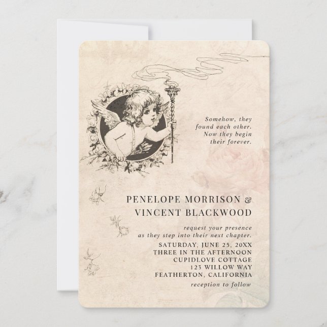 Convites Vintage  Cupid Love Wedding Invitation (Frente)