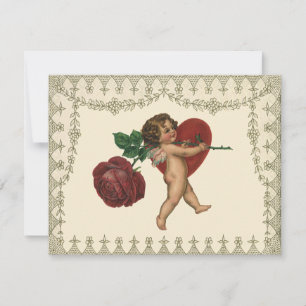 Convites Vintage Cupid w Rosa vermelha e Coração Salvar a D