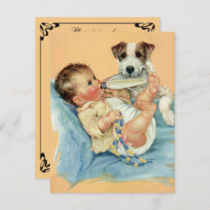 Convites Vintage Cute Baby with Dog, Chá de fraldas Party