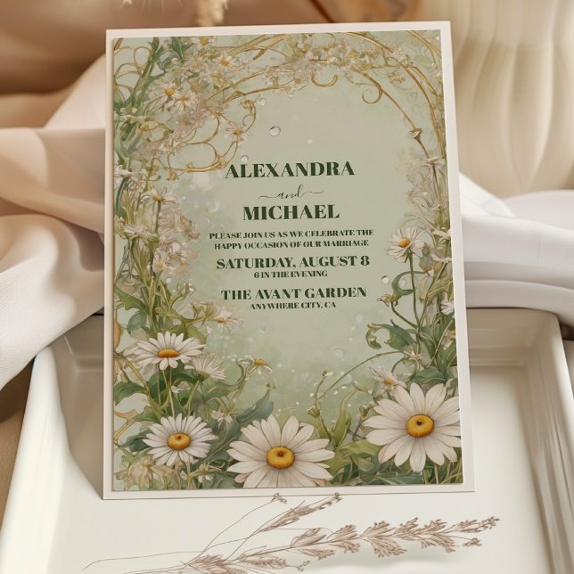 Convites Vintage Daisies Wedding Art Nouveau (Criador carregado)