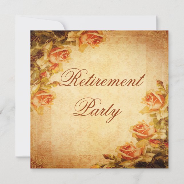 Convites Vintage Damask Chique Peach Retirement (Frente)