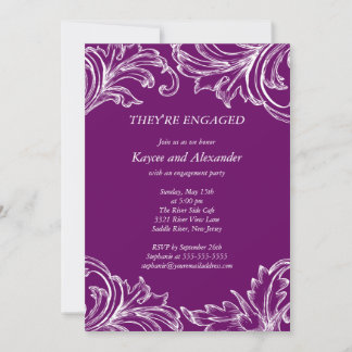 Convites Vintage Damask Noivado Invitations Roxo