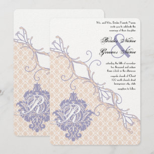 Convites Vintage Damask Silver Peony e Casamento de Lavanda