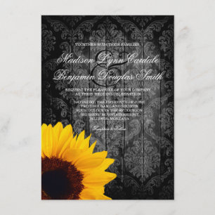 Convites Vintage Damask Sunflower Rustic Weditation