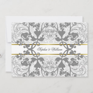 Convites Vintage Damask Swirls Lace Elegant Weding Invite