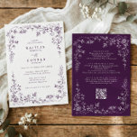 Convites Vintage Dark Purple French Floral Wedding<br><div class="desc">Deep eggplant / dark purple florals arranged within an ornate chinoiserie floral frame give this vintage French wedding invitation a dramatic, romantic elegance. The detailed botanical artwork and subtle toile de jouy style accents evoke the charm of classic wedding stationery inspired by Victorian floral illustrations. The rich dark purple palette...</div>
