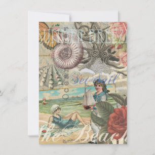 Convites vintage de praia de verão poltopus antiquado à vel