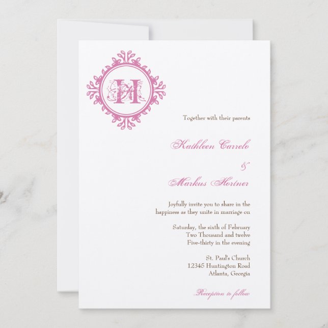 Convites Vintage decay pink deixa quadro monograma casament (Frente)