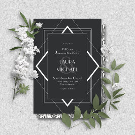 Convites Vintage Deco Black White Invation