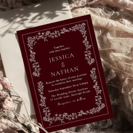 Convites Vintage Deep Burgundy & White Elegant Wedding