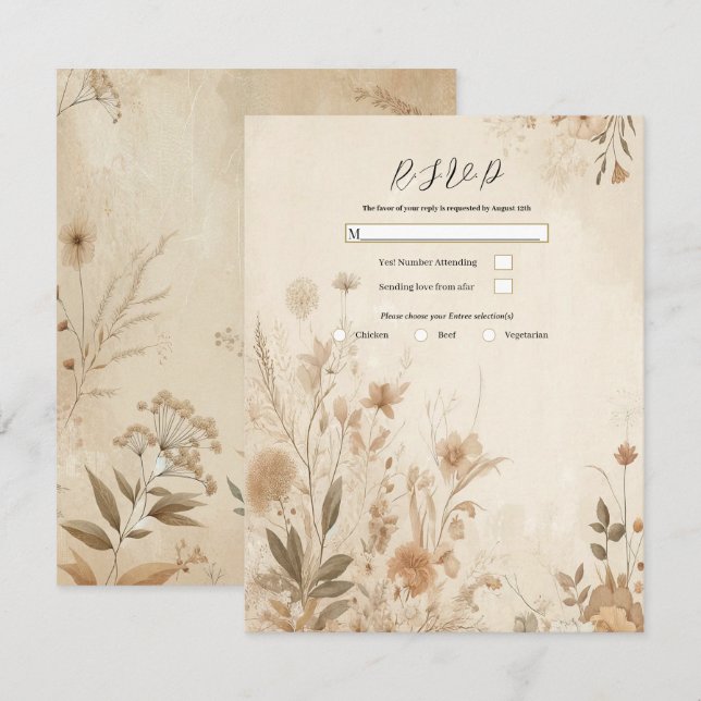 Convites Vintage Delicate Floral Botânica Boho Casamento (Frente/Verso)