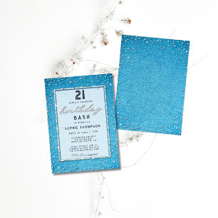 Convites Vintage Denim Diamantes Elegante aniversário de 21