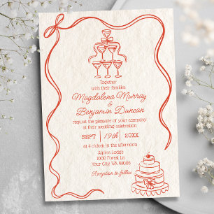 Convites Vintage Desenhado Mão Laranja Retro Arco Casamento