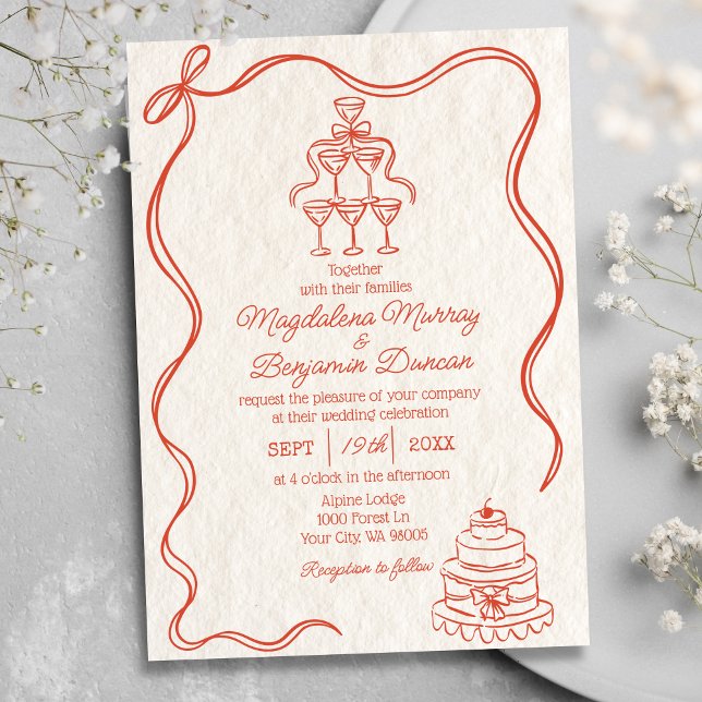 Convites Vintage Desenhado Mão Laranja Retro Arco Casamento (Criador carregado)