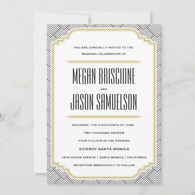 Convites Vintage Diamond Black & Dourado Invitation (Frente)