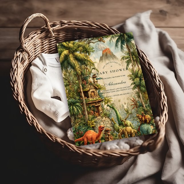 Convites Vintage Dino Baby Shower (Criador carregado)