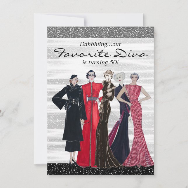 Convites Vintage Diva Festa de aniversário (Frente)
