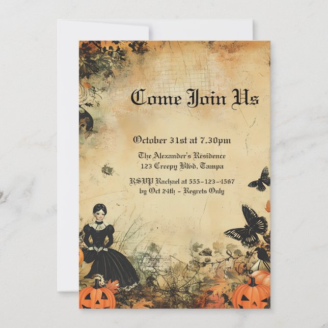 Convites Vintage Dols Autumn Halloween Personalizado (Frente)