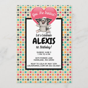 Convites Vintage Dots Piggy Festa de aniversário Foto Convi