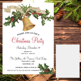 Convites Vintage Dourada Bell Holly, Festa de Janto de Nata