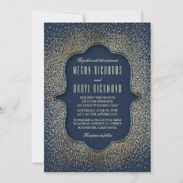 Convites Vintage Dourada Glitter Confetti Marinho Casamento