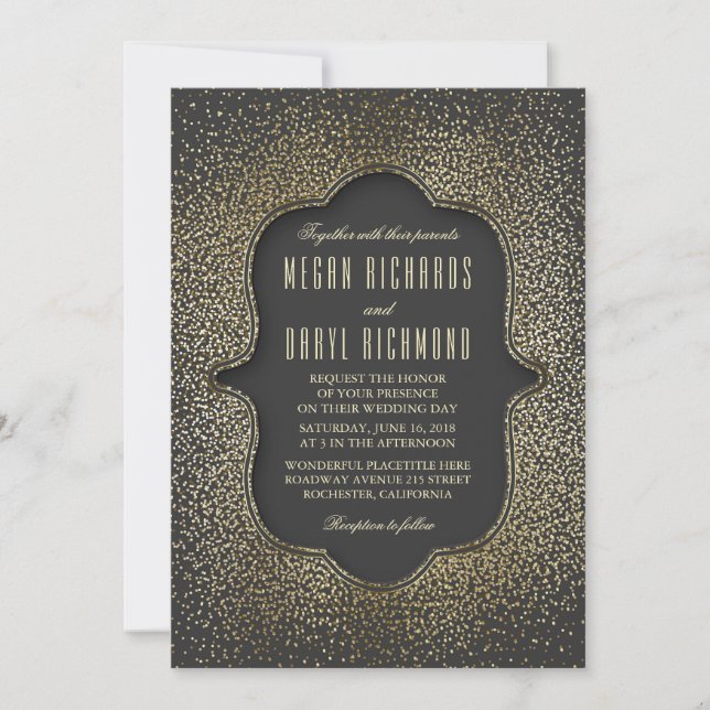 Convites Vintage Dourada Glitter Confetti Wedding (Frente)