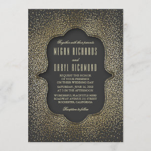 Convites Vintage Dourada Glitter Confetti Wedding