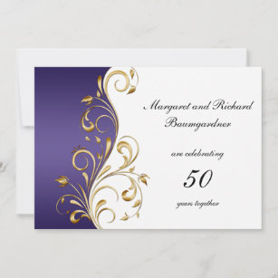 Convites Vintage Dourada Purple 50º Aniversário de Casament
