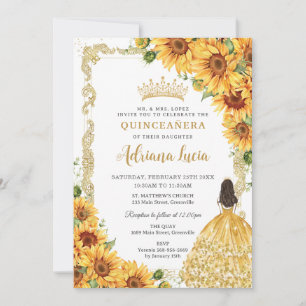 Convites Vintage Dourada Sunflower Princesa Floral Quinceañ