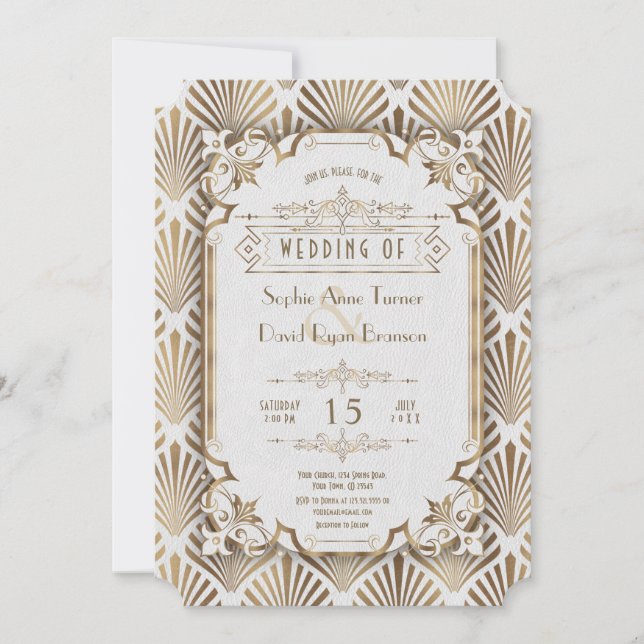 Convites Vintage Dourado Art Deco Excelente 20s Casamento (Frente)