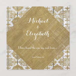 Convites Vintage Dourado Damask and Wood with Bíblia Verse