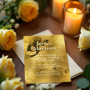 Convites Vintage Dourado Map Wedding