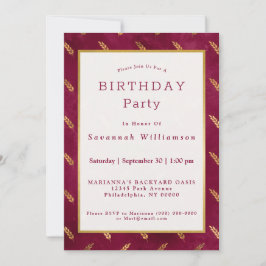 Convites Vintage Dourado Maroon Wheat Birday
